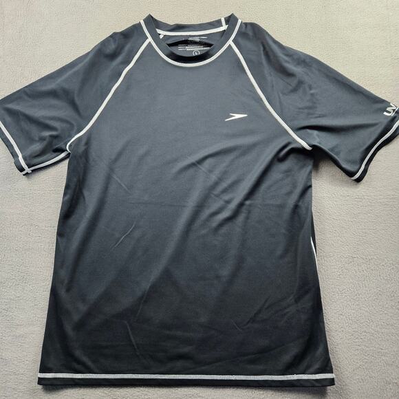 Speedo Swim Shirt Men L Black Short Sleeve UV BlockthBurn - Picture 1 of 6